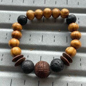 Handmade natural volcanic rock and wood bracelet